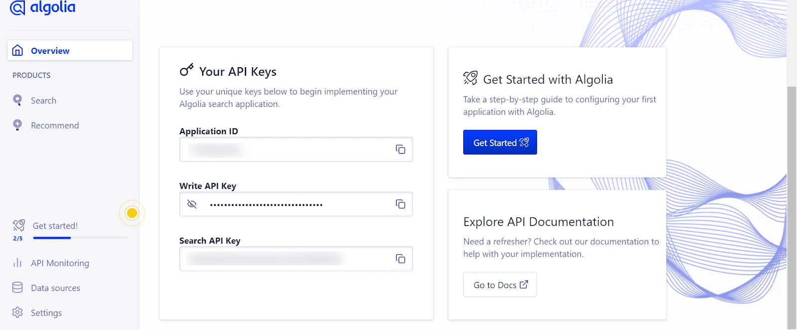 An image of Algolia Dashboard